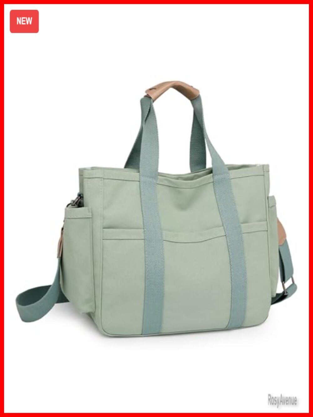 Canvas Crossbody Tote Bag Multi Pockets Detachable Strap Women Work